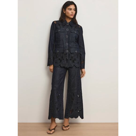 Veronica Beard Kiki Eyelet Jacket Navy Chambray Cinched Field Jacket - Picture 4 of 12